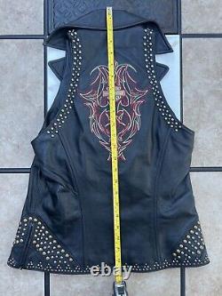 Harley Davidson Women's Tribal Bar & Shield Leather Vest/Stitched/Studded/XS