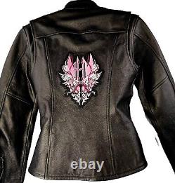 Harley-Davidson Women's XS Black Leather Riding Jacket Bar & Shield & Embroidery