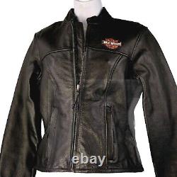 Harley-Davidson Women's XS Black Leather Riding Jacket Bar & Shield & Embroidery