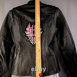 Harley-Davidson Women's XS Black Leather Riding Jacket Bar & Shield & Embroidery