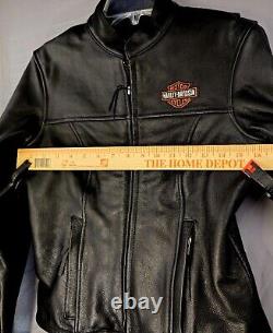 Harley-Davidson Women's XS Black Leather Riding Jacket Bar & Shield & Embroidery