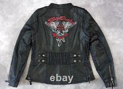 Harley Davidson Womens AMELIA Bar&Shield Wings Black Leather Jacket M 97189-14VW