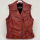 Harley-davidson Womens Asymmetrical Red Leather Bar & Shield Zip Vest Size S