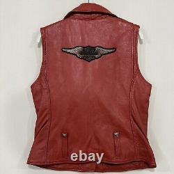 Harley-Davidson Womens Asymmetrical Red Leather Bar & Shield Zip Vest Size S