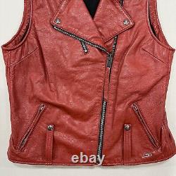 Harley-Davidson Womens Asymmetrical Red Leather Bar & Shield Zip Vest Size S