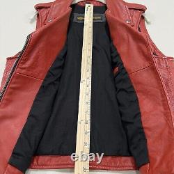 Harley-Davidson Womens Asymmetrical Red Leather Bar & Shield Zip Vest Size S