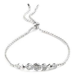 Harley-Davidson Womens Bar & Shield Bezel Stud Adjustable Chain Bracelet, Silver