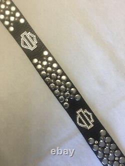 Harley-Davidson Womens Bar & Shield Jeweled Studded Leather Belt Size M (8-10)