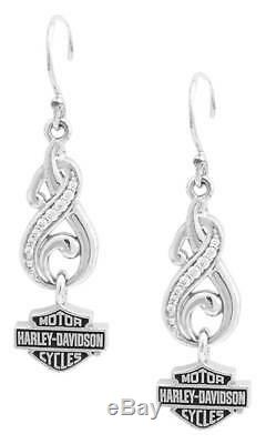 Harley-Davidson Womens Bling Filigree Bar & Shield Drop Earrings, Silver HDE0464
