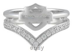 Harley-Davidson Womens Chevron Embellished Bar & Shield White Bling Ring HDR0539