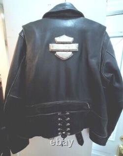 Harley Davidson XL Leather Jacket Vented w Metal Bar & Shield Emblem, Laces MINT