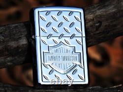 Harley Davidson Zippo Lighter Deep Carved Diamond Plate Bar & Shield Rare