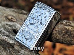 Harley Davidson Zippo Lighter Deep Carved Diamond Plate Bar & Shield Rare