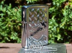 Harley Davidson Zippo Lighter Deep Carved Diamond Plate Bar & Shield Rare