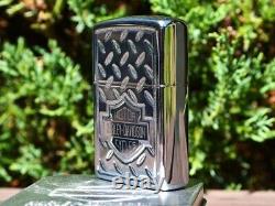 Harley Davidson Zippo Lighter Deep Carved Diamond Plate Bar & Shield Rare