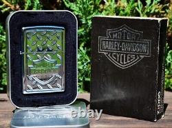 Harley Davidson Zippo Lighter Deep Carved Diamond Plate Bar & Shield Rare