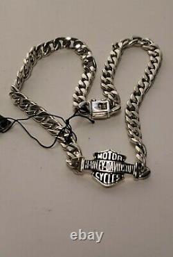 Harley Davidson sterling silver necklace HD bar & shield charm 18in. 78g QUALITY