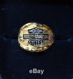 Harley Men's 1990's 10K Stamper Black Hills Gold Bar & Shield Ring Size 10