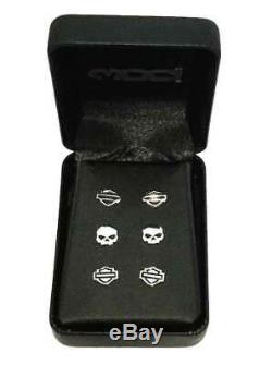 Harley-davidson Bar & Shield Skull Post/stud Set Of 3 Earrings Hde0005