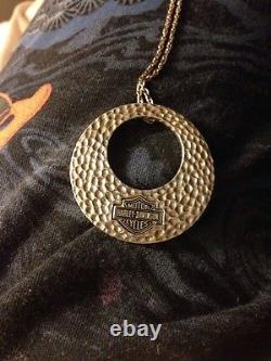 Harley-davidson Sterling Silver Bar & Shield Hammered Circle Necklace 925 Rope