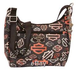 Harley-davidson Women's Multi Bar & Shield Hobo Canvas Handbag Bc4532s-orgblk