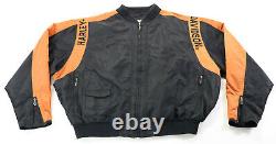 Harley davidson jacket XL black mens racing bar shield orange nylon bomber zip
