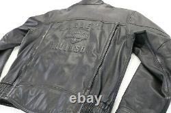 Harley davidson leather jacket L SHIFTER black embossed bar shield zip vents