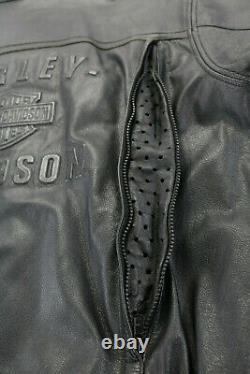 Harley davidson leather jacket L SHIFTER black embossed bar shield zip vents