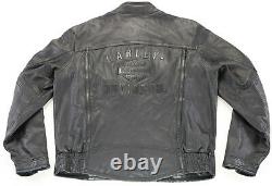 Harley davidson leather jacket XL SHIFTER black embossed bar shield zip vents