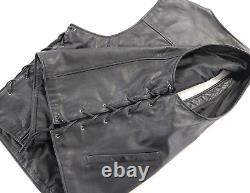 Harley davidson mens Pathway vest 2XL black leather orange snap bar shield soft