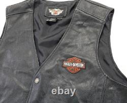 Harley davidson mens Stock vest 2XL black leather bar shield snap 98150-06VM guc