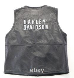 Harley davidson mens black leather vest L soft Classic zip bar shield HD vintage