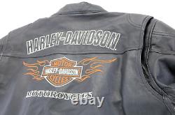 Harley davidson mens jacket 2XL black leather ride ready bar shield flames zip