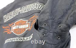 Harley davidson mens jacket 2XL black leather ride ready bar shield flames zip