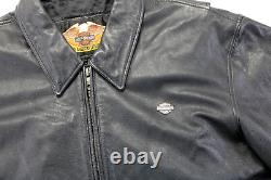 Harley davidson mens jacket 2XL black leather vintage retro zip snap bar shield