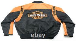 Harley davidson mens jacket 2XL black orange nylon bomber Bar Shield zip racing