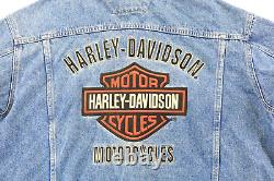 Harley davidson mens jacket 2XL blue cotton denim jean vest bar shield button