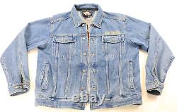 Harley davidson mens jacket 2XL blue cotton denim jean vest bar shield button