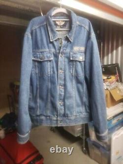 Harley davidson mens jacket 2XL blue denim cotton jean bar shield vest button