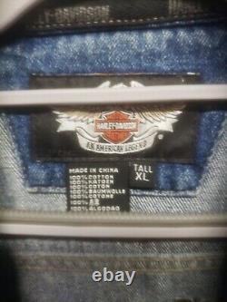 Harley davidson mens jacket 2XL blue denim cotton jean bar shield vest button
