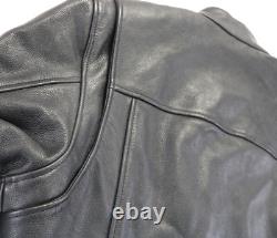 Harley davidson mens jacket L black leather Stock bar shield zip orange snap euc