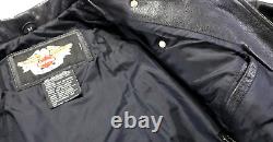 Harley davidson mens jacket M black leather double biker zip snap bar eagle guc