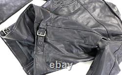 Harley davidson mens jacket M black leather double biker zip snap bar eagle guc