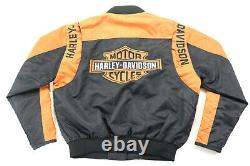 Harley davidson mens jacket M black racing bomber nylon zip orange Bar Shield