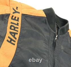 Harley davidson mens jacket M black racing bomber nylon zip orange Bar Shield