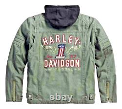 Harley davidson mens jacket M green cotton Long Way #1 hoodie liner 1903 bar zip