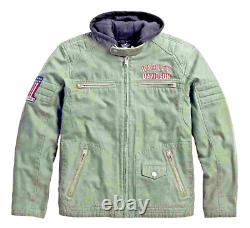 Harley davidson mens jacket M green cotton Long Way #1 hoodie liner 1903 bar zip