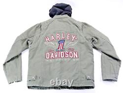 Harley davidson mens jacket M green cotton Long Way #1 hoodie liner 1903 bar zip