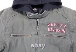 Harley davidson mens jacket M green cotton Long Way #1 hoodie liner 1903 bar zip