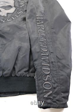 Harley davidson mens jacket XL black gray nylon bomber bar shield Willie G Skull